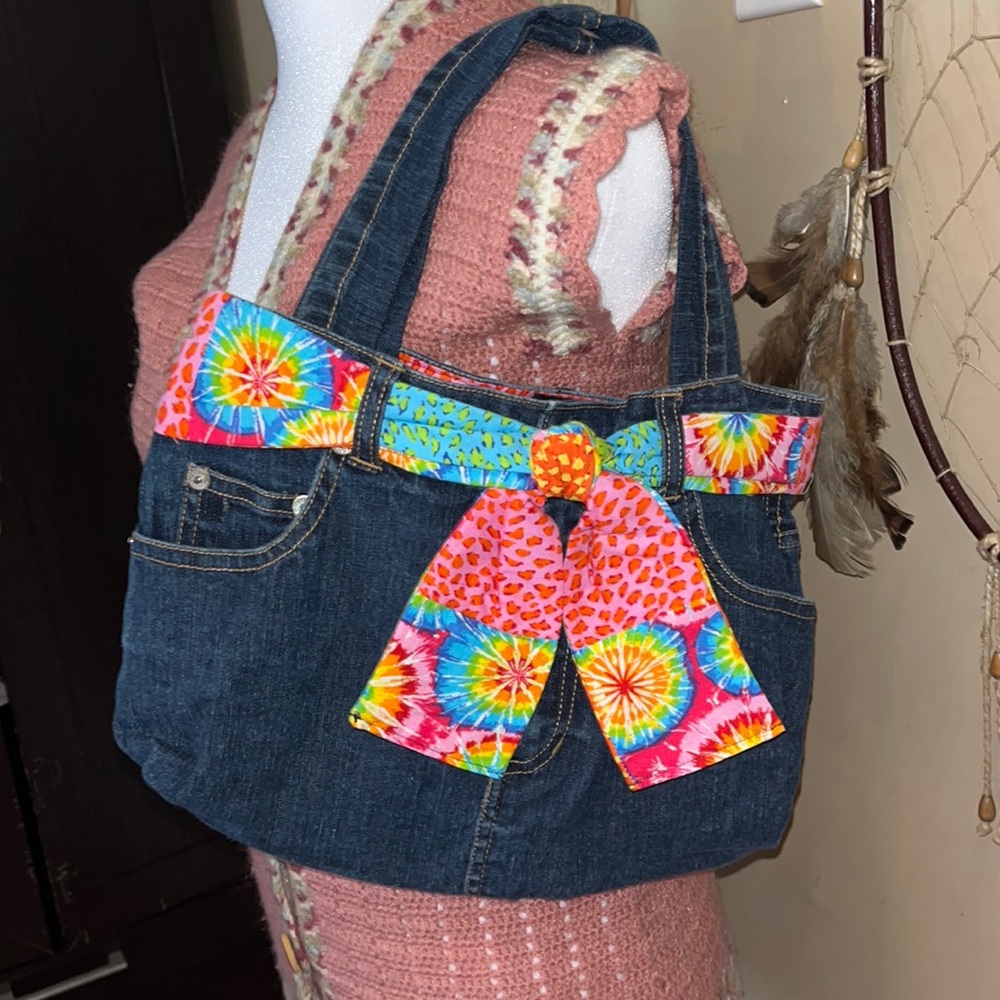 One of a kind! Denim tie die purse!